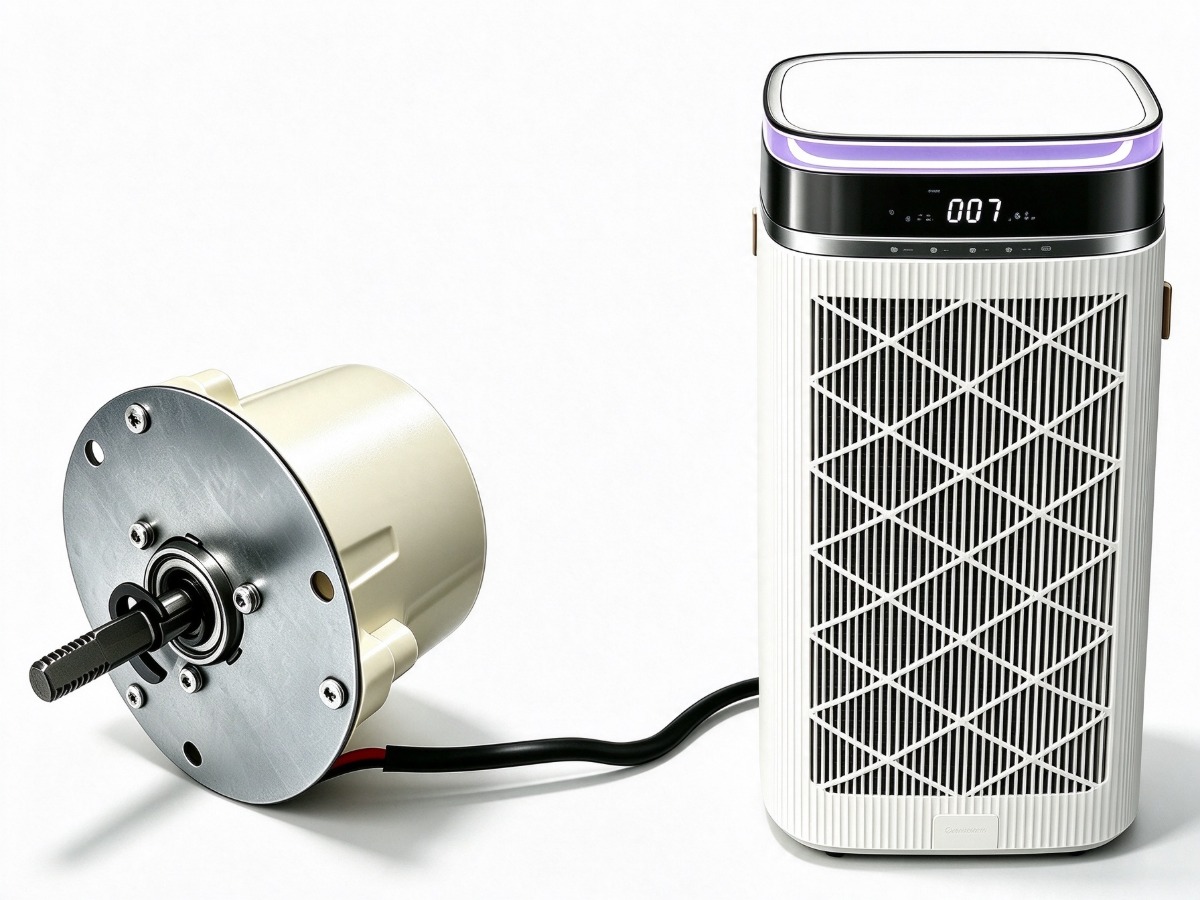 BLDC motor installed in an air purifier with impeller and filter housing