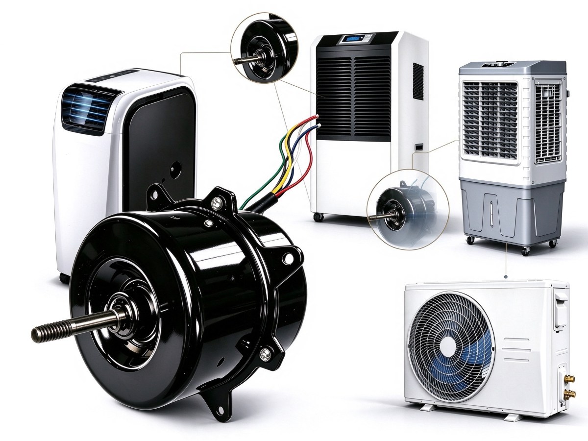 AC induction fan motor used in a portable dehumidifier and evaporative cooler air path