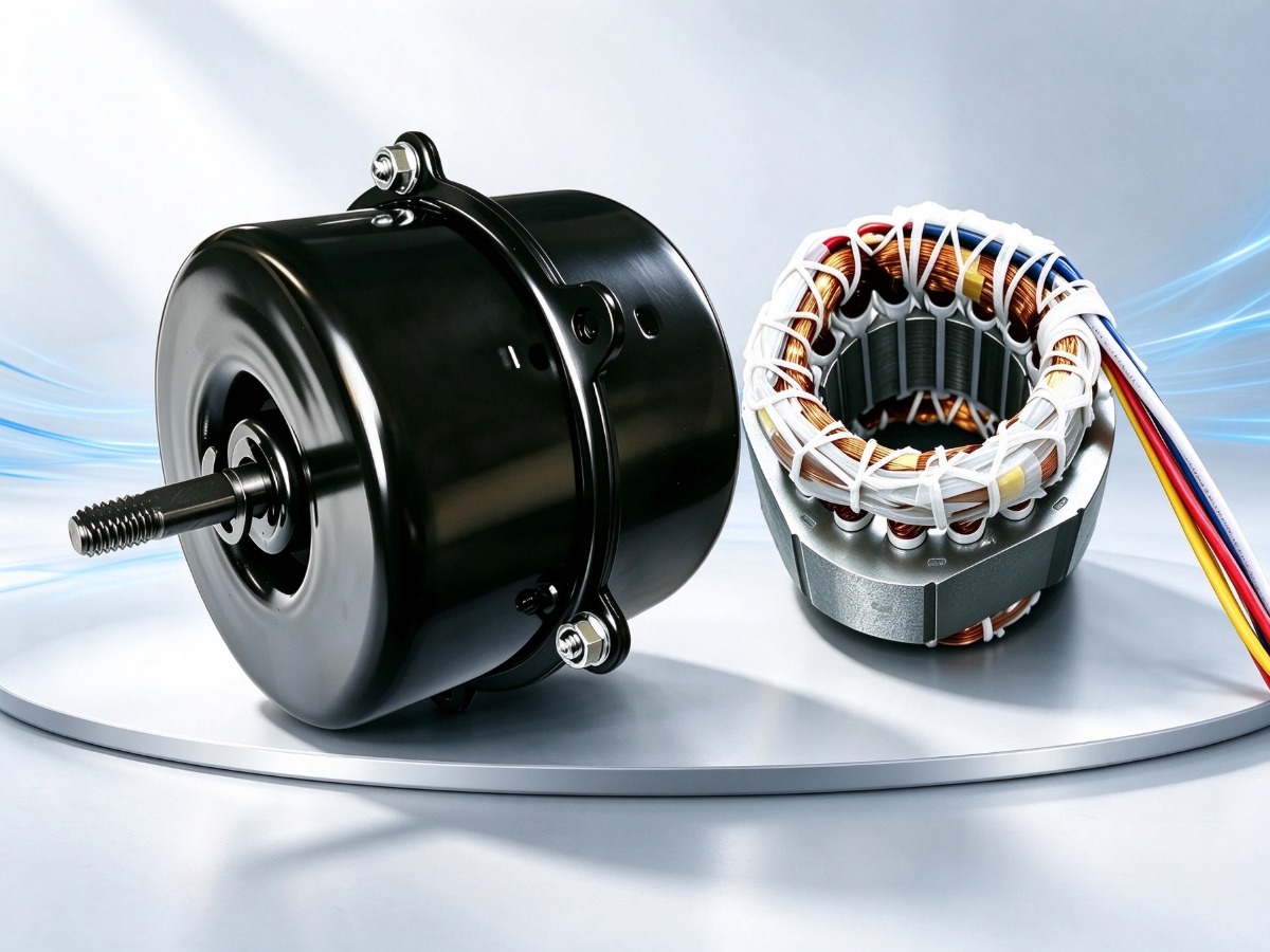 Single-phase aluminium-wire fan motor beside its wound stator